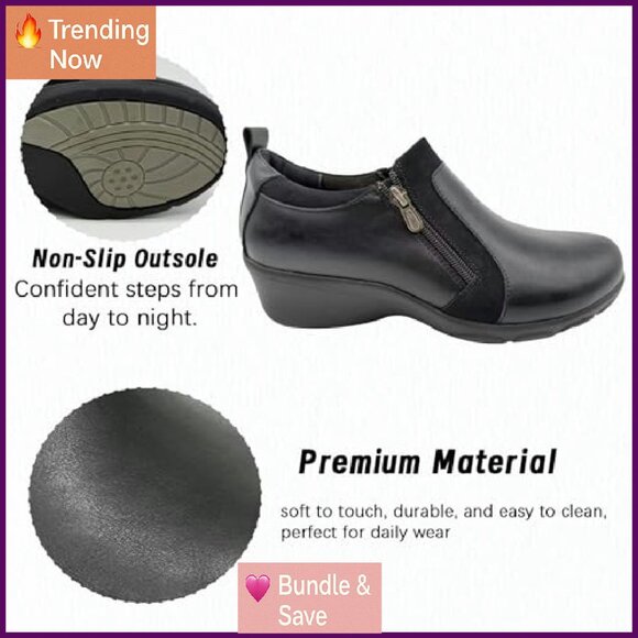 Women's Black Ankle Boots Dual Zippers Comfort Work Casual Shoes - Picture 8 of 8